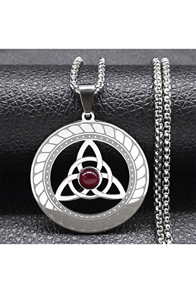 Choice A red 50cm BOX SR Celtic Trinity Knot Triquetra Necklace for Women Men Silver Color Stainless Steel