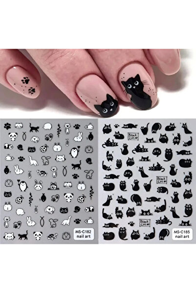 Choice قطعتان MS-C182-185، ملصقات أظافر قطة سوداء ثلاثية الأبعاد، حيوانات كرت...