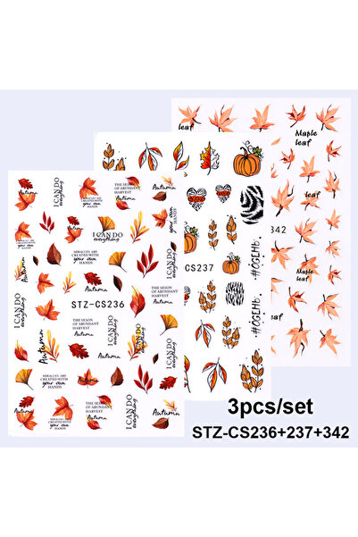 Choice STZ-CS236-237-342 3 قطع ملصقات أوراق الخريف ثلاثية الأبعاد للأظافر أور...