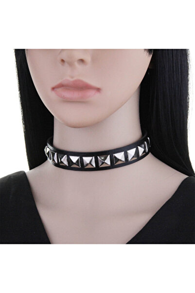 Choice 6 2024 Punk PU Leather Square Rivets Choker Collar Chock Necklace Fema...