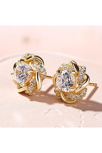 Choice أقراط مرصعة بالزركونيا المكعبة بلون ذهبي رقيق من هويتان، تصميم عصري أن...