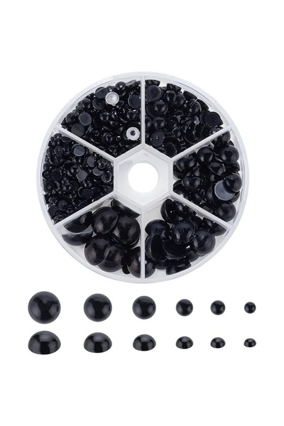 Choice لآلئ سوداء مسطحة الظهر، 690 قطعة من خرز اللؤلؤ نصف الدائري بستة أحجام،...