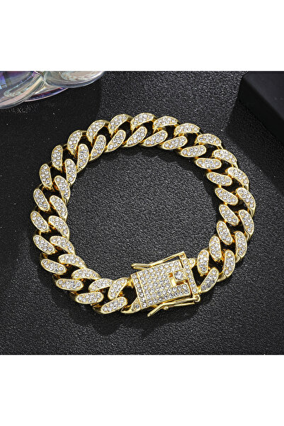 Choice سوار فاخر من الذهب الأصفر الفاتح على شكل سلسلة كوبية مرصعة بالكريستال ...