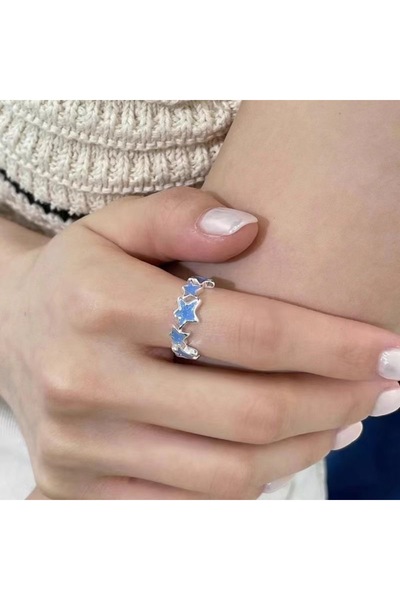 Choice خواتم نجمة وردية ملونة من المينا باللون الأزرق بتصميم جديد وعصري للنسا...