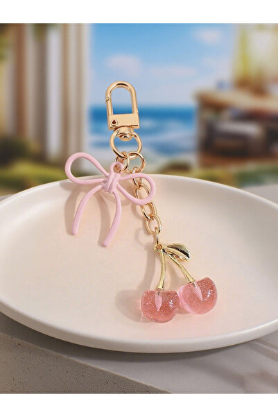 Choice سلسلة مفاتيح أنيقة وجذابة على شكل فيونكة كرز وردية اللون من style1، قلادة معدنية رائعة لمحبي الحقائب