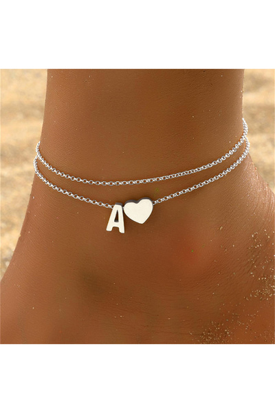 Choice27 Silver A Boho 26 Letters A-Z Stainless Steel Chain Anklets For Women...