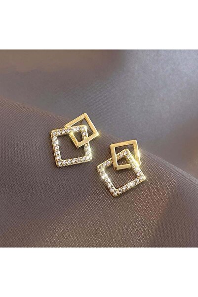 Choice أقراط ذهبية كورية هندسية مزدوجة الطبقات على شكل معين للنساء بلون ذهبي ...