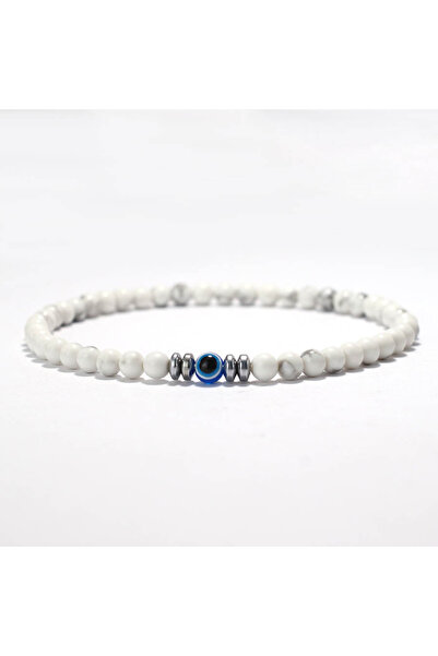 Choice سوار أنيق من حجر الهاوليت الأبيض للرجال مصنوع من خرز الفيروز بقطر 4 مم...