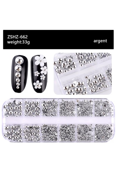 Choice خرز أظافر من خرز الكافيار نصف دائري من العاج، 12 شبكة/صندوق، ذهبي وفضي...