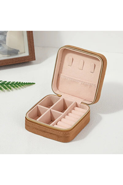 Choice صندوق مجوهرات مخملي للنساء من الجمل، حامل منظم للقلادة والخاتم والأقراط، حامل سفر محمول بسحاب مربع