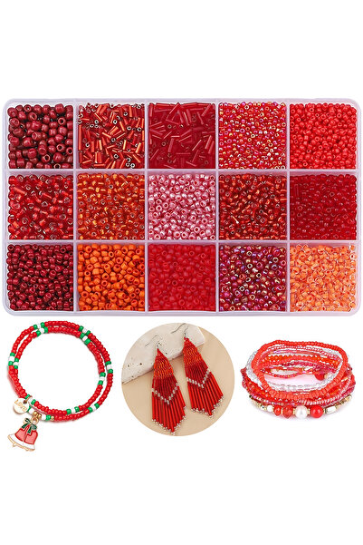 Choice red 3700+Pcs 15 Color Glass Seed Beads Glass Tube Beads Loose Kit for ...