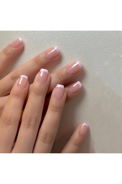 Choice أظافر قصيرة من ARTAUG باللون البيج، 24 قطعة، مربعة وردية اللون، أطراف أصابع بيضاء، حواف فرنسية، أظافر كاملة بالضغط