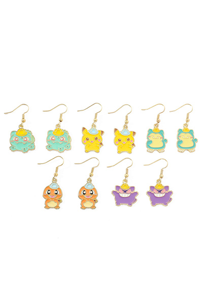 Miniso مجموعة من 5 قطع من أقراط أنمي بوكيمون اللطيفة بيكاتشو سكويرتل ذات الطابع النفسي والبط تشارمندر لتزيين الحفلات