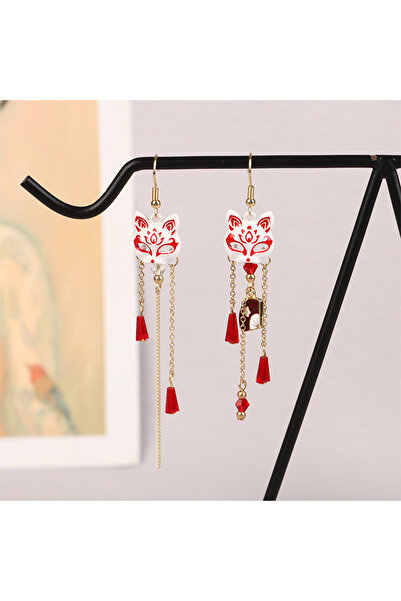 Choice أقراط أذن على شكل قناع ثعلب عتيق 01 للنساء، مجوهرات على شكل حيوانات أسطورية، قلادة على شكل مروحة