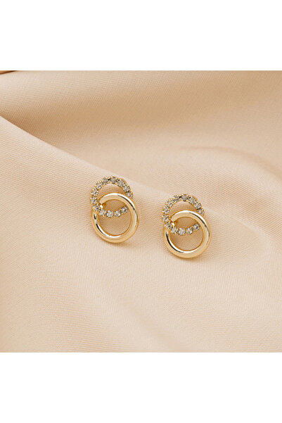 Choice أقراط ذهبية اللون مرصعة بأحجار الراين بتصميم هندسي مزدوج مرصع بالذهب ل...