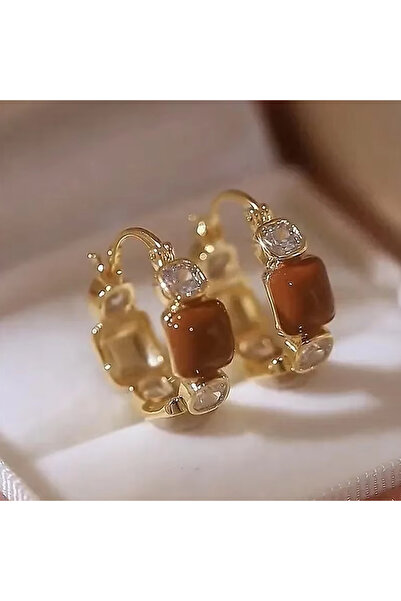 Choice AEH60319 أقراط دائرية من الإيبوكسي بأحجار الكريستال باللون الذهبي للنس...