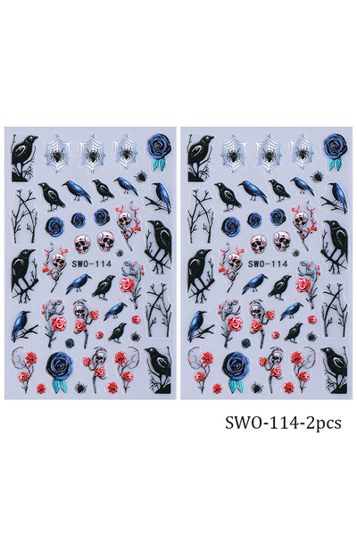 Choice SWO-114-قطعتان من ملصقات أظافر الهالوين Y2K على شكل شبكة عنكبوت وجمجمة...