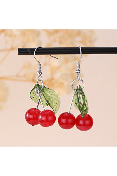 Choice أقراط متدلية من الزجاج الأحمر اللطيف على شكل كرز مع أوراق متعددة الألوان من فاكهة التوت مجوهرات نسائية أنيقة