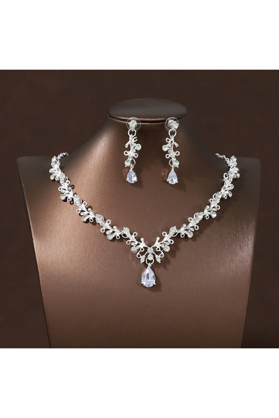 Choice طقم قلادة وأقراط زفاف كلاسيكي من إيتاكازو مطلي بالفضة، رائع وأنيق للسي...