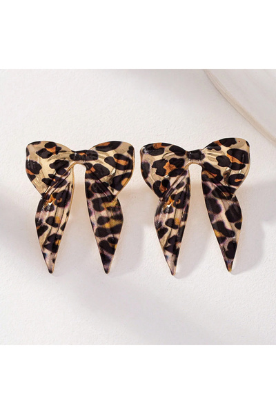 Choice أقراط باو ون الأنيقة بتصميم فيونكة شخصية! فيونكة كبيرة ثلاثية الأبعاد، فيونكة بطبعة جلد النمر البري.