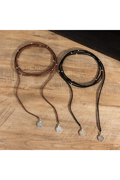 Choice X04494 قلادة لاكتو الكلاسيكية ذات الحبل البني والأسود للنساء مع سحر هن...