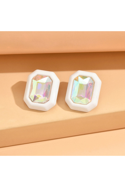 Choice white Square Stud Earrings for Women Fashion Geometric Vintage Colorfu...