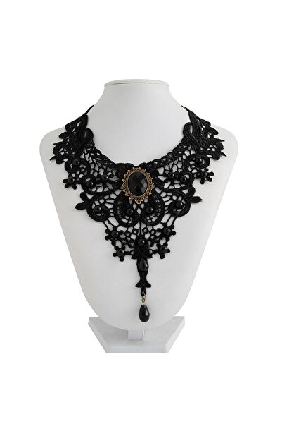 Choice عقد من الذهب بتصميم عتيق جديد من الأحجار الكريمة وخرز الدانتيل الأسود على طراز ستيم بانك القوطي من مجموعة ستونجو القوطية