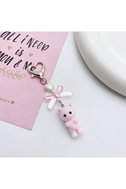Choice YSK101 C Cartoon Flocking Cat Pendant Keychain Y2K Heart Bow Shaped Ke...
