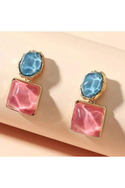 Choice AEH03462 أقراط نسائية مستديرة مربعة الشكل من حجر الكريستال الوردي البر...