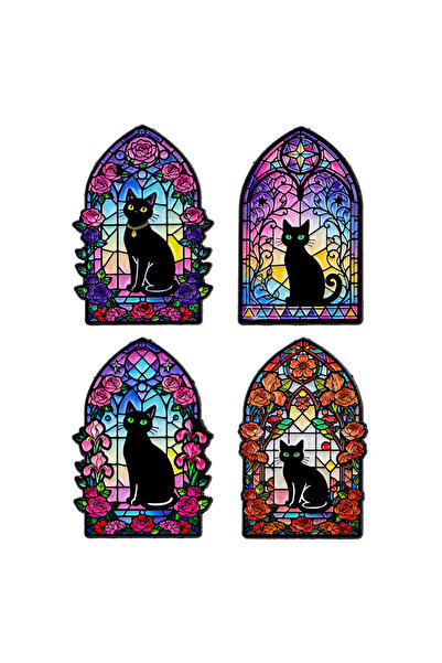 Choice 2 1-4 قطعة/المجموعة دبابيس مينا نافذة الزجاج الملون القطة السوداء بروش...