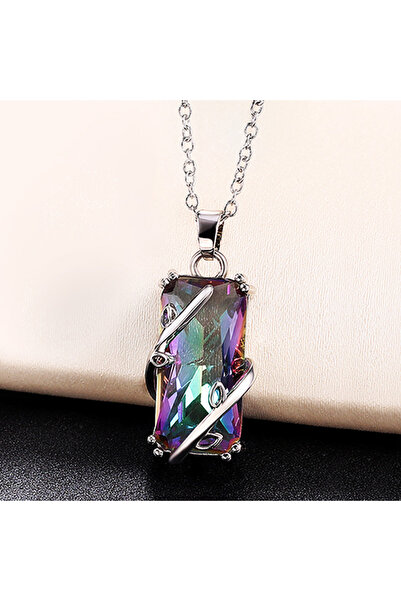 Choice XL031 طقم خاتم/قلادة من حجر مستطيل متعدد الألوان من Huitan بتصميم جديد...