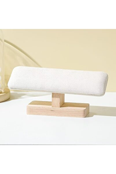 Choice Velvet Beige 1pc Wooden Base T-Shaped PU Leather / Velvet Bracelet Dis...