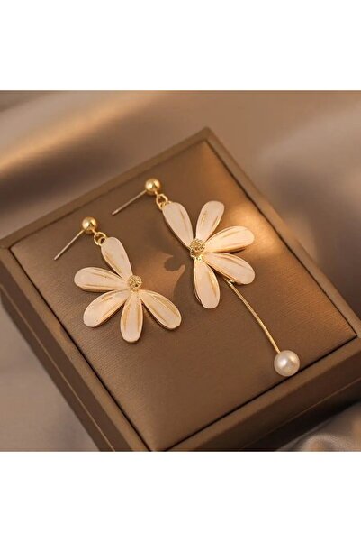 Choice AEH60092 أقراط طويلة من اللؤلؤ الصناعي على شكل زهرة أوبيجا، أقراط ذهبي...