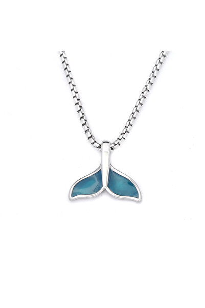 Choice سلسلة 60 سم، قلادة ذيل سمكة الحوت الأزرق من الفولاذ المقاوم للصدأ، سلس...