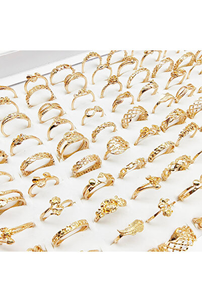 Choice خواتم فضية عتيقة للنساء، مقاسات متنوعة (16-19 مم)، لون ذهبي، 30 قطعة/ع...