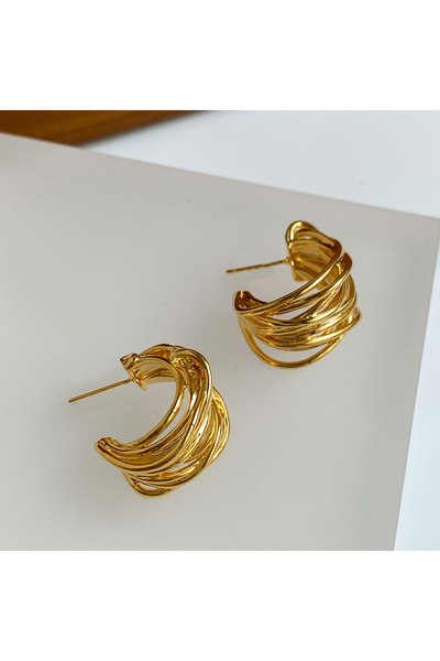 Choice أقراط ذهبية متعددة الطبقات على شكل حرف C بخطوط ملتوية من الذهب للنساء ...