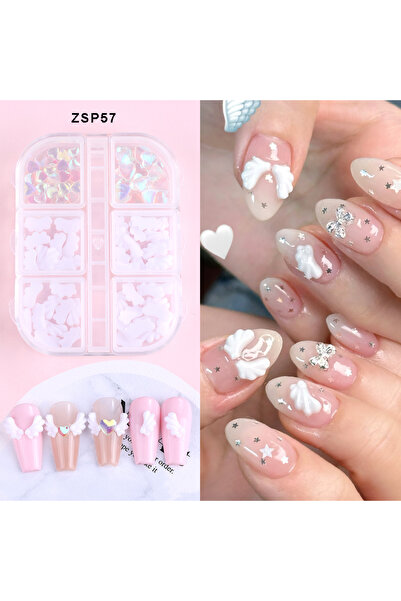 Choice ZSP57 صندوق واحد من زينة أظافر على شكل أجنحة ملاك بيضاء لطيفة ثلاثية ا...