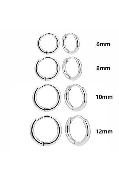 Choice مجموعة من 4 أزواج من أقراط هاجيز الدائرية الصلبة المصنوعة من الفولاذ ا...
