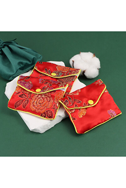 Choice أحمر (لون) 3 قطع 1-3 قطع مستطيلة نمط زهرة الديباج سحاب حقيبة مجوهرات هدية حقيبة تغليف جيدة