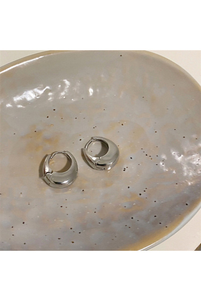 Choice S1-2pcs-silver 2pcs Stainless Steel Smooth Metal Chunky Hoop Earring f...