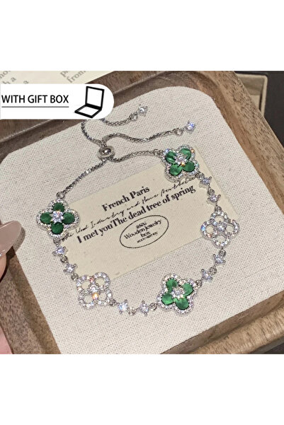 Choice سوار من عرق اللؤلؤ الوردي على شكل زهرة الكرز باللون الأخضر الفضي، مرصع...