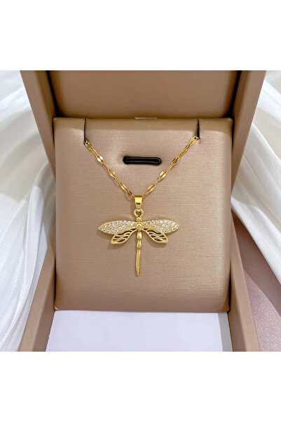 Choice قلادات ذهبية اللون على شكل أجنحة اليعسوب للنساء، قلادة من الفولاذ المق...