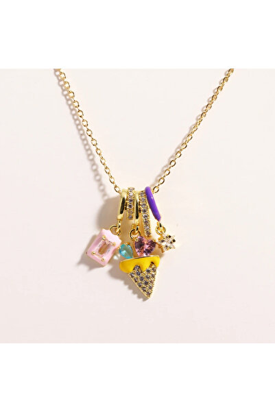 Choice قلادة آيس كريم ذهبية مقاومة للماء من الفولاذ المقاوم للصدأ على شكل زهر...