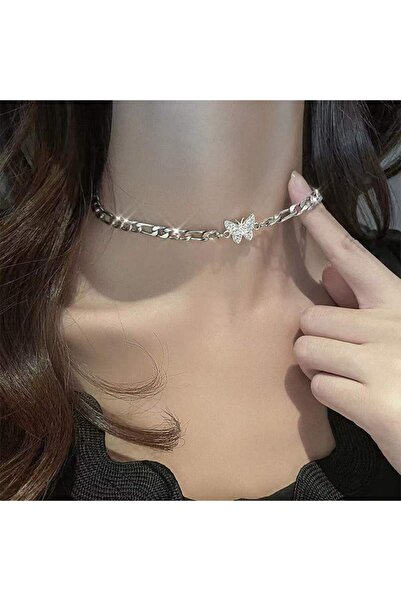 Choice قلادة NJ-422 هيب هوب فضية اللون على شكل فراشة من الكريستال العتيق وسلس...