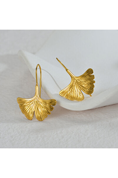 Choice أقراط نسائية من الفولاذ المقاوم للصدأ مطلية بالذهب على شكل ورقة الجنكة...