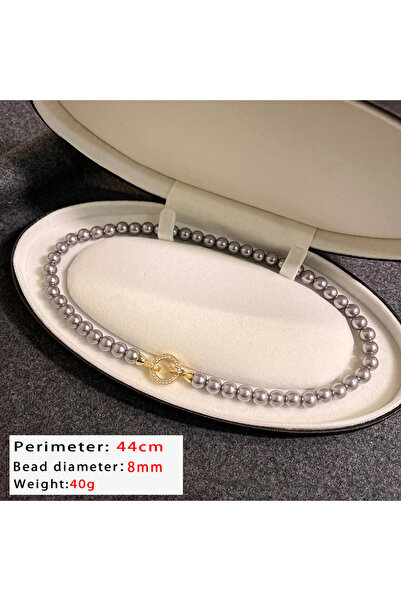 Choice قلادة رمادية أنيقة فرنسية صغيرة من الزركون مع مشبك دائري وخرز اللؤلؤ ا...