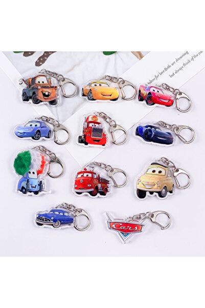 Miniso سلسلة مفاتيح أكريليك لطيفة من شخصيات ديزني كارز لايتنينج ماكوين بطول 5 سم، 12 قطعة، إكسسوارات حقيبة كرتونية