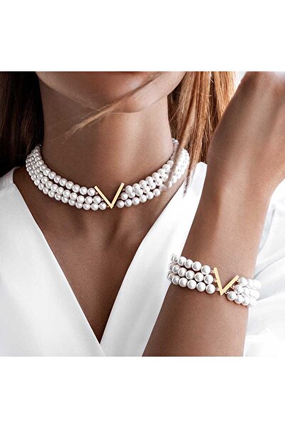 Choice AYAWhite 2Pcs/Set Multi-Layer Pearl Bracelet Necklace Suit For Women F...
