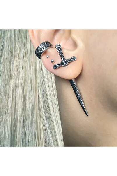 Choice أقراط ثقب الحروف الأولية من الفولاذ الفضي بتصميم السيف القوطي للنساء و...