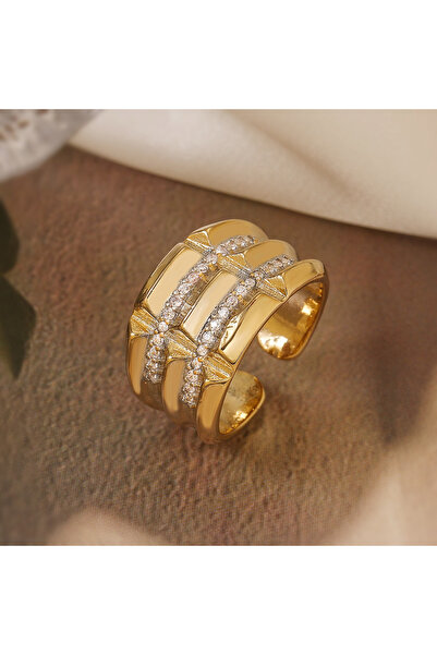 Choice خاتم فاخر قابل للتعديل من طراز D، مطلي بالذهب عيار 14 قيراطًا، مرصع با...